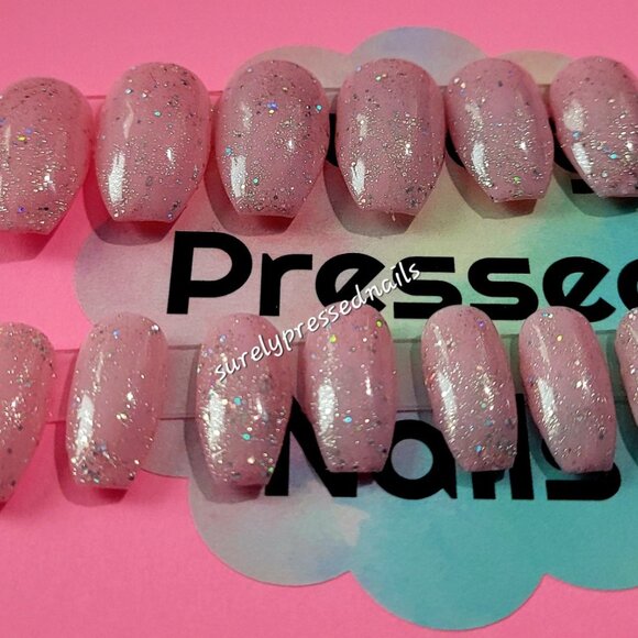 Shimmer Light Pink Princess Short Coffin Shaped Press on Nails - Picture 3 of 3